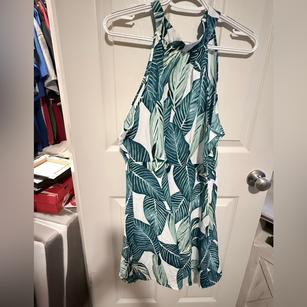 SHEIN Green Leaf Print Mini Dress